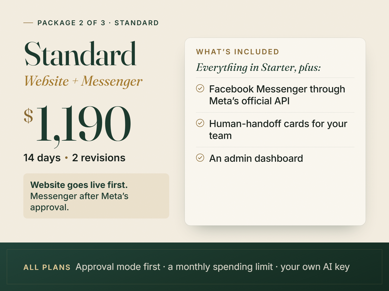 Standard package, $1,190, 14 days