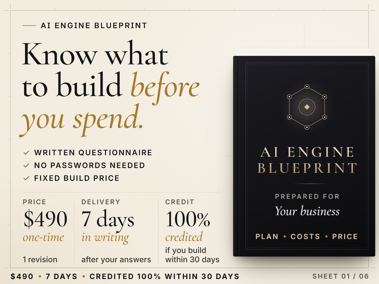 AI Engine Blueprint: know what to build before you spend, $490, 7 days